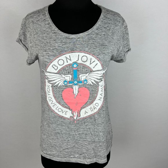 Band Merch Tops - Bon Jovi You Give Love A Bad Name Womens S T-Shirt